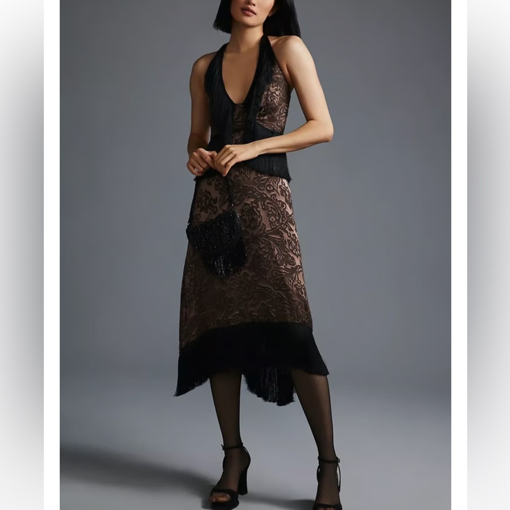 Anthropologie Black and Brown Midi Dress